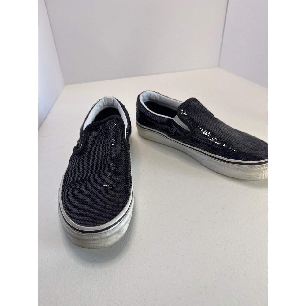 Vans Classic Slip-On Black Sequin Sneakers Womens 7.5 Mens 6 Low Top Shoes
